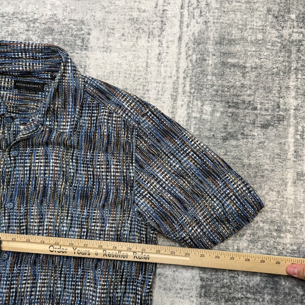 Jhane Barnes Shirt Mens Large Blue Geometric Abstract Silk Cotton Funky Retro - Picture 6 of 8